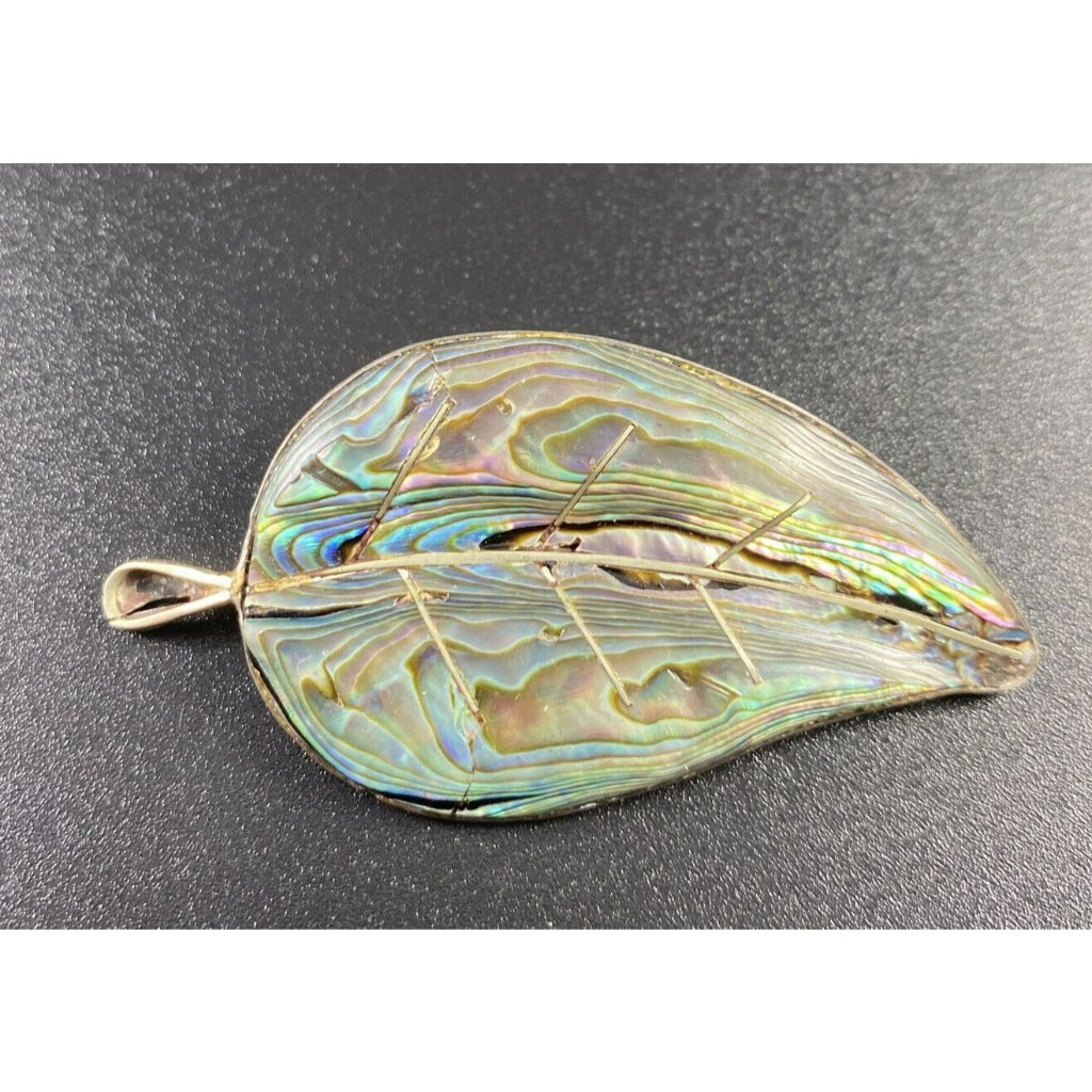 Taxco Brooch Sterling Abalone Floral Leaf Brooch Fine Signed 925 Mexico